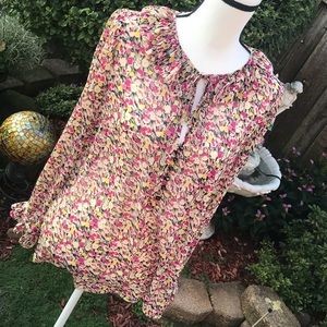 Ann Taylor LOFT Sheer Floral LS Blouse